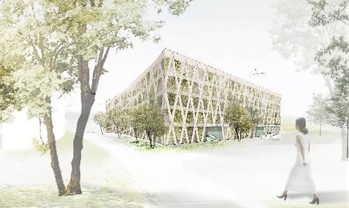 Außenansicht eines fünfstöckigen Gebäudes