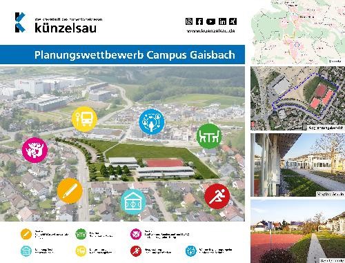 Luftbild von der Fläche des Campus Gaisbach mit Symbolen, was dort entstehen könte