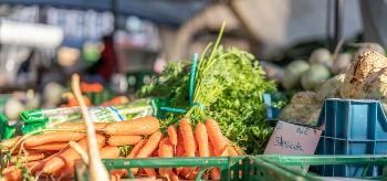Ein Bund Karotten auf dem Wochenmarkt.