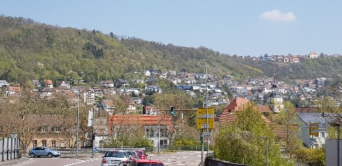 Blick auf die B 19-Kreuzung Stuttgarter Straße / Schillerstraße