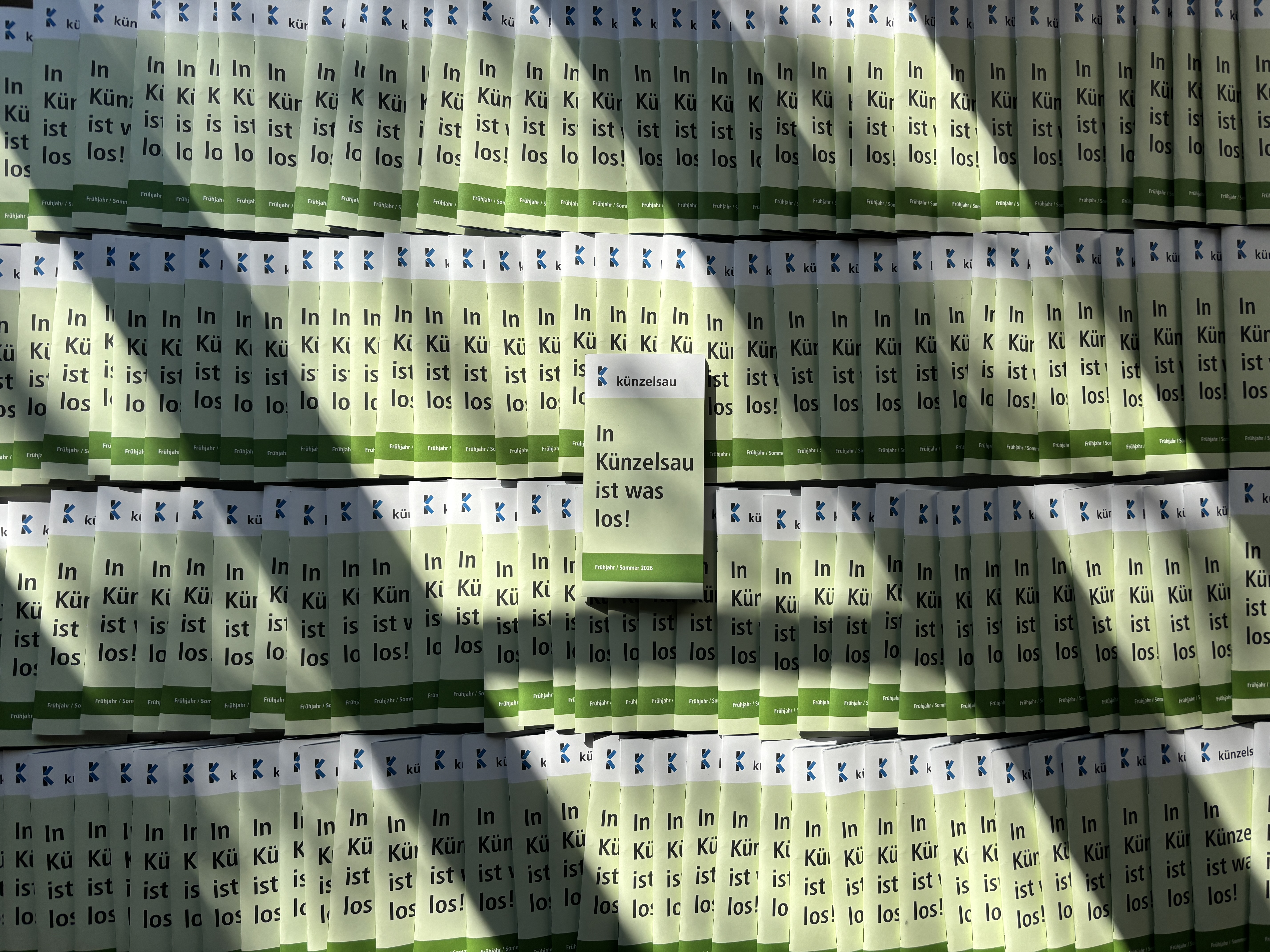 Ganz viele grüne Broschüren auf einem Tisch ausgebreitet